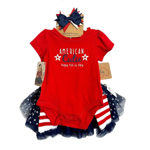 Baby Essentials Baby girl 4th of July 4 piece set size 6M - Picture 1 of 6